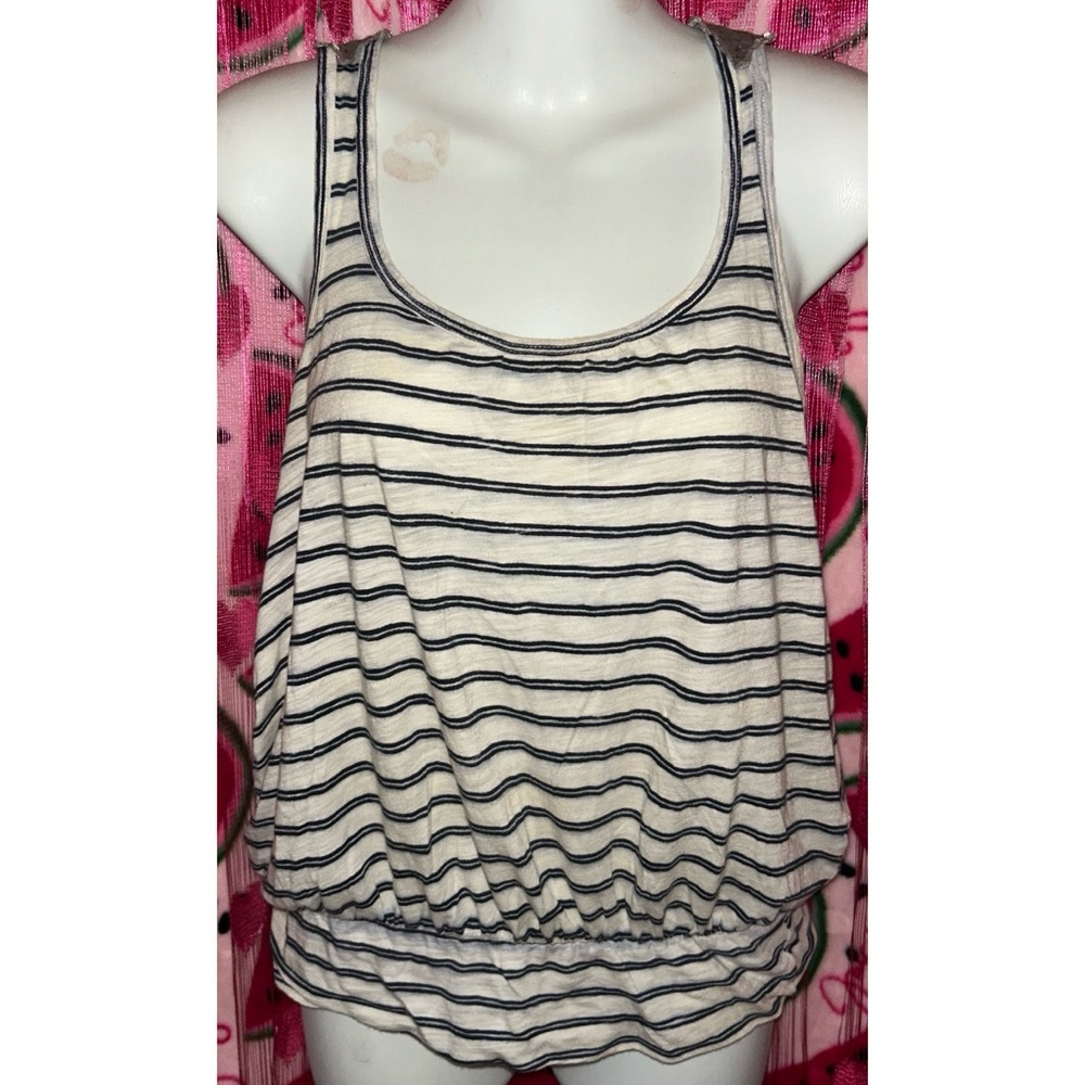 🩶 Vintage Free People Striped Tank Top with Floral Detail